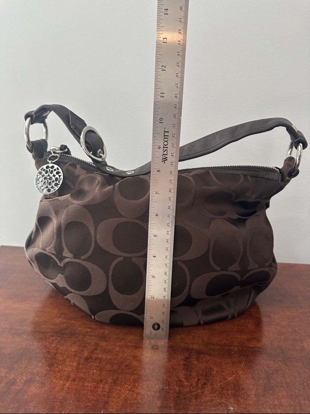 Coach Brown Signature Canvas Hobo with Silver Charm Accent - Picture 3 of 8